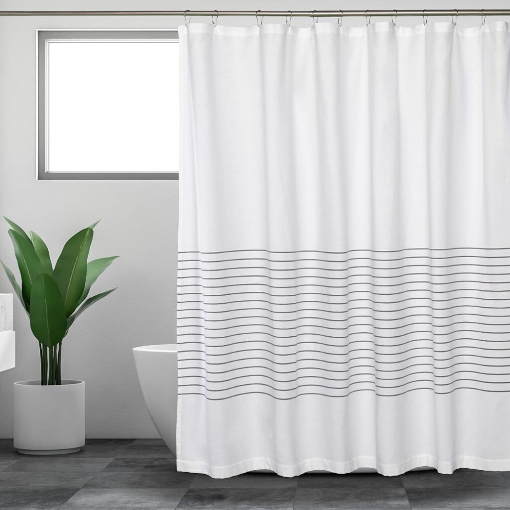 Bathage Modern Stripe Waterproof Fabric Shower Curtain and Liner